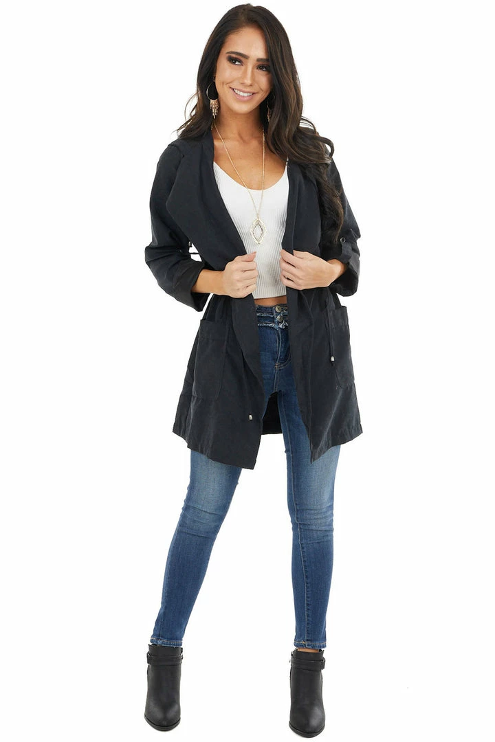 Be Cool Outerwear Black Hooded Faux Suede Long Jacket With Pockets 17 Be Cool Outerwear Black Hooded Faux Suede Long Jacket With Pockets