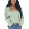 Miss Sparkling Pastel Sage Knit Crop Top And Cardigan Set