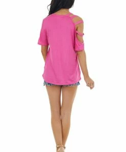 BiBi Vivid Orchid One Caged Sleeve Soft Short Sleeve Knit Top