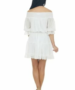 Bluivy Ivory Off The Shoulder Swiss Dot Short Dress