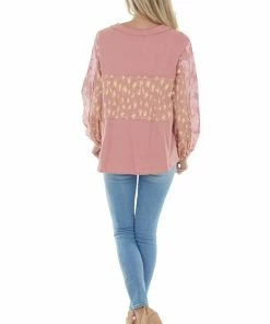 Easel Dusty Punch Multiprint Colorblock Knit Top