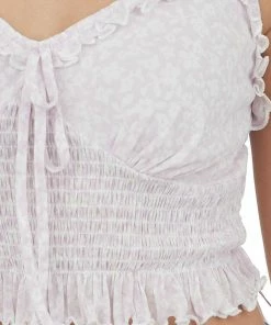 LE LIS Tops Light Mauve Floral Print Smocked Crop Top