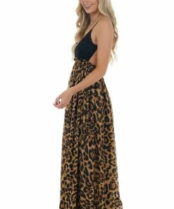 Dress Day Leopard Print Open Back Sleeveless Maxi Dress