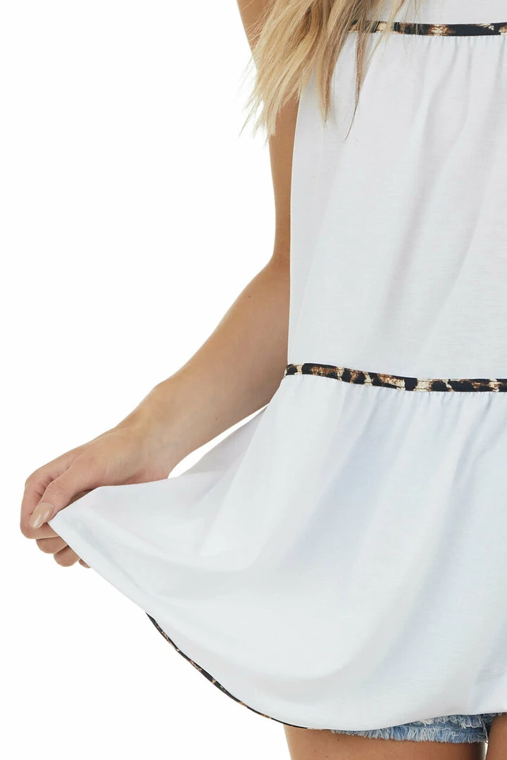 HEIMISH Ivory Sleeveless Stretchy Knit Top With Leopard Print Detail Tops 18 HEIMISH Ivory Sleeveless Stretchy Knit Top With Leopard Print Detail Tops