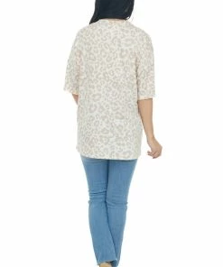 Lovely J Tops Vanilla Leopard Print Knit Tee With Cut Out Neckline Detail