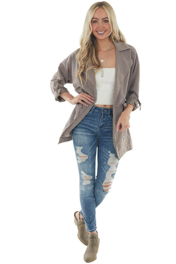 Be Cool Light Taupe Suede Drawstring Trench Jacket Outerwear 13 Be Cool Light Taupe Suede Drawstring Trench Jacket Outerwear