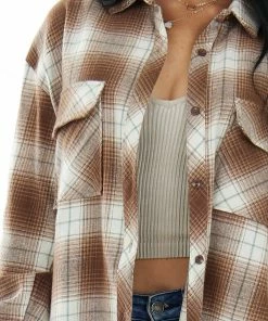 Vine & Love Dark Sepia And Vanilla Plaid Flannel Top Tops 16 Vine & Love Dark Sepia And Vanilla Plaid Flannel Top Tops
