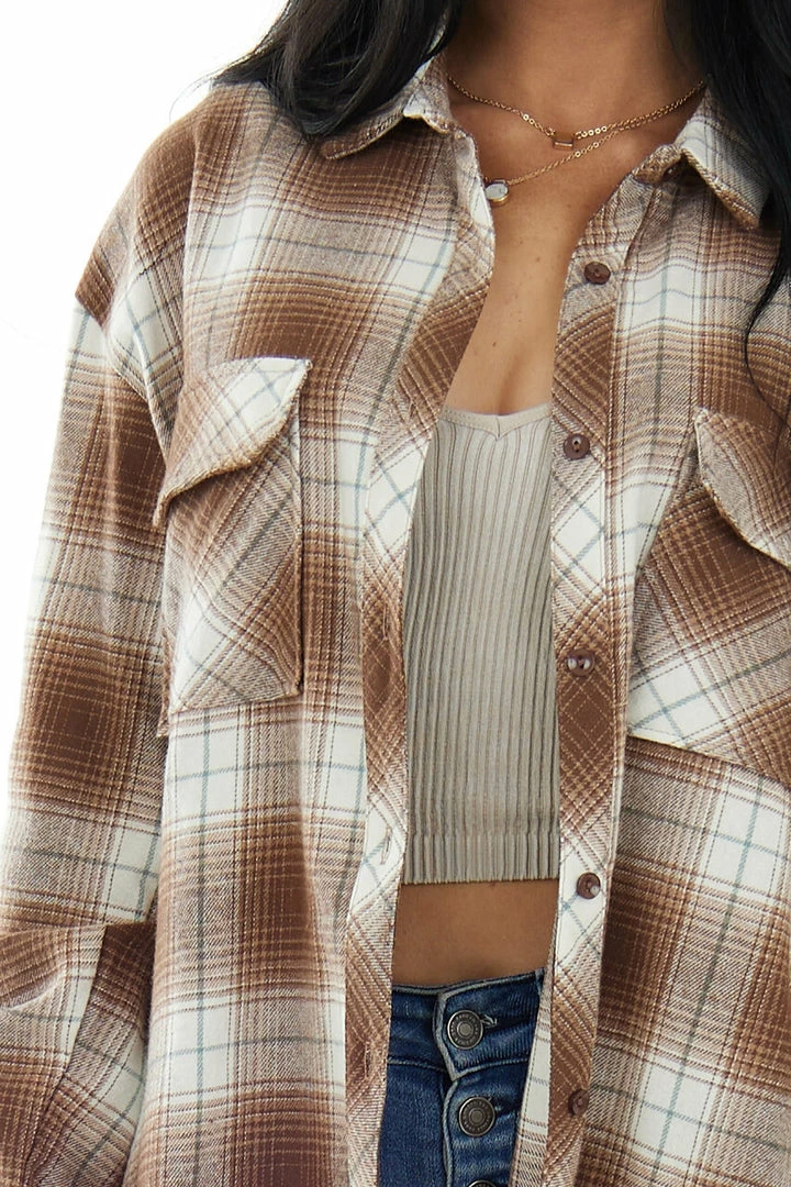 Vine & Love Dark Sepia And Vanilla Plaid Flannel Top Tops 9 Vine & Love Dark Sepia And Vanilla Plaid Flannel Top Tops