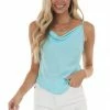 Blue Buttercup Sky Blue Leopard Draped Neck Handkerchief Cami Tops