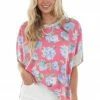 Fantastic Fawn Watermelon Floral Print Short Sleeve Knit Top