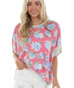 Fantastic Fawn Watermelon Floral Print Short Sleeve Knit Top