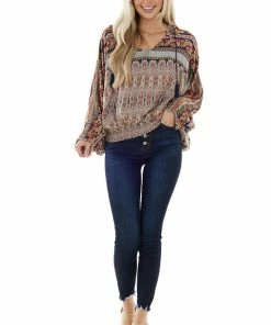 Umgee Tops Fire Orange Printed Flowy Hooded Blouse