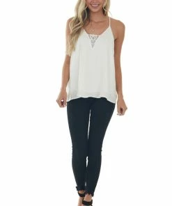 Umgee Tops Off White Lace V Neck Adjustable Strap Cami 27 Umgee Tops Off White Lace V Neck Adjustable Strap Cami