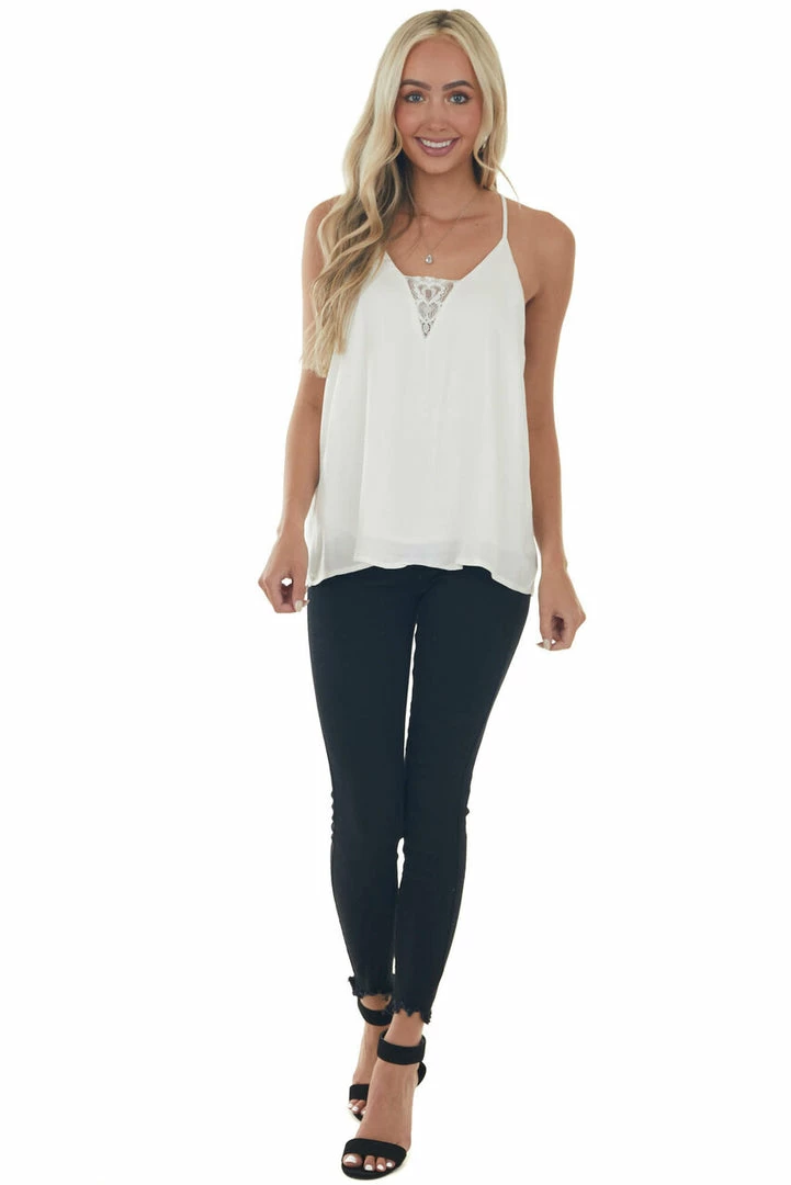 Umgee Tops Off White Lace V Neck Adjustable Strap Cami 12 Umgee Tops Off White Lace V Neck Adjustable Strap Cami