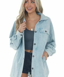 BiBi Baby Blue Acid Wash Oversized Shacket