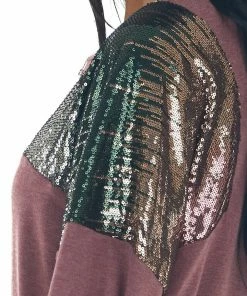 7th Ray Heathered Berry Multicolor Sequin Knit Top