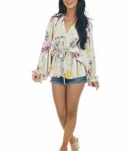 Entro Pale Oatmeal Abstract Print Cinch Waist Blouse Tops 23 Entro Pale Oatmeal Abstract Print Cinch Waist Blouse Tops