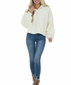 HYFVE Tops Ivory Long Sleeve Hooded Sherpa Jacket