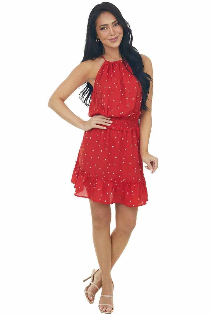 Lime Lush Lipstick Heart Print Halter Neck Short Dress 6 Lime Lush Lipstick Heart Print Halter Neck Short Dress