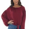 L Love Maroon Bubble Sleeve Blouse With Tie Detail Tops 1 L Love Maroon Bubble Sleeve Blouse With Tie Detail Tops