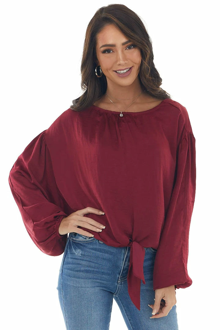 L Love Maroon Bubble Sleeve Blouse With Tie Detail Tops 3 L Love Maroon Bubble Sleeve Blouse With Tie Detail Tops
