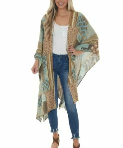 Easel Kimonos Powder Blue Abstract Multicolor Loose Flowy Kimono