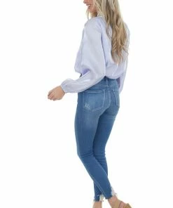 Entro Tops Periwinkle Surplice Shimmery Bodysuit