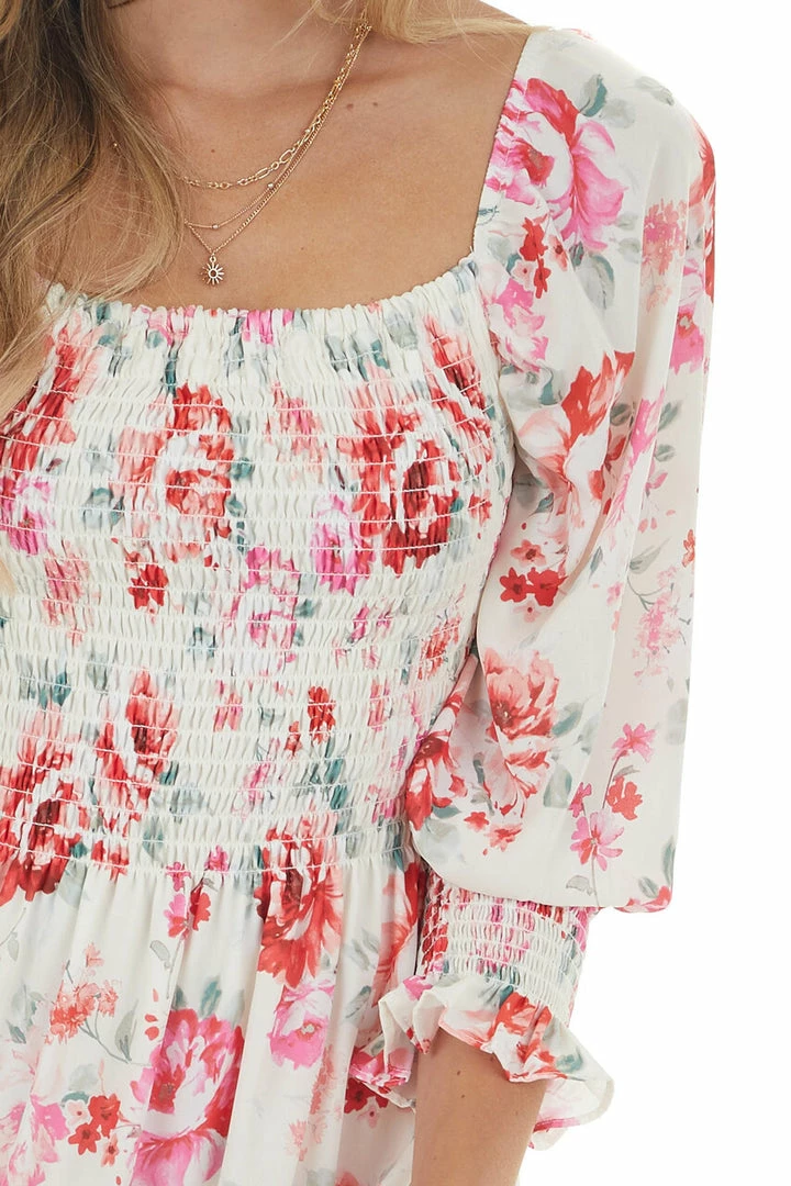 Peach Love Cream And Ruby And Smocked Bust Long Sleeve Mini Dress Dresses 17 Peach Love Cream And Ruby And Smocked Bust Long Sleeve Mini Dress Dresses