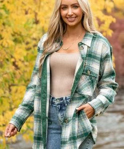 Kori America Forest And Cornflower Plaid Shirt Jacket Tops