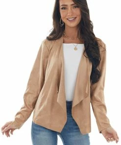 Kori America Rich Beige Lightweight Faux Suede Jacket Outerwear