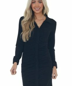 She + Sky Black Brushed Knit Long Sleeve Shirt Dress 26 She + Sky Black Brushed Knit Long Sleeve Shirt Dress