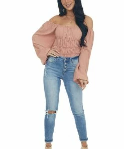 Entro Tops Ginger Smocked Frill Puff Sleeve Bodysuit