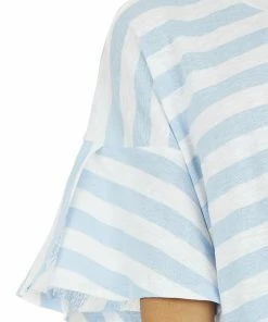 Davi & Dani Tops Powder Blue And Eggshell Striped Short Sleeve V Neck Top