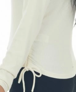 She + Sky Cream Ruched Brushed Ribbed Knit Fitted Top 30 She + Sky Cream Ruched Brushed Ribbed Knit Fitted Top