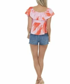 Entro Tops Carnation And Fire Printed Off Shoulder Blouse