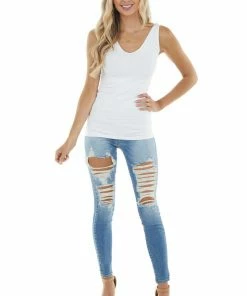 Nikibiki Tops White Tank Top With Dual Neckline