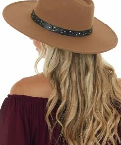 Fame Accessories Walnut Felt Wide Brim Hat With Studded Band