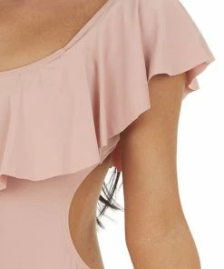 Envya Accessories Blush Off Shoulder One Piece Swimsuit With Ruffle Detail