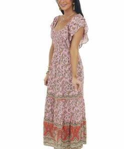 Umgee Carnation Floral Print Square Neck Midi Dress 20 Umgee Carnation Floral Print Square Neck Midi Dress