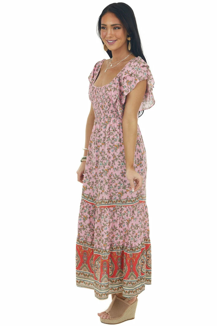 Umgee Carnation Floral Print Square Neck Midi Dress 11 Umgee Carnation Floral Print Square Neck Midi Dress