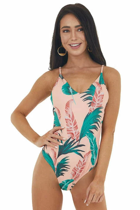 Envya Peach Leaf Print One Piece Swimsuit With Cutout Details 16 Envya Peach Leaf Print One Piece Swimsuit With Cutout Details
