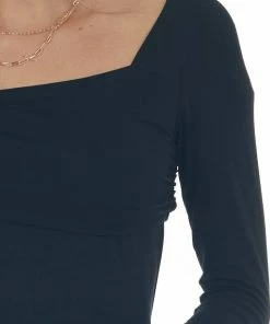 143 Story Black Off Shoulder Overlay Detail Bodysuit Tops