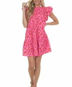 Jodifl Magenta Leopard Babydoll Style Short Dress