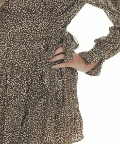 She + Sky Dresses Walnut Leopard Drop Waist Romper With Wrap Tie