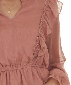 Andree Tops Punch Shimmery Long Sleeve Top With Ruffles