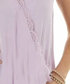 NAKED ZEBRA Lilac Sleeveless Surplice Cami Top With Eyelash Lace Detail Tops