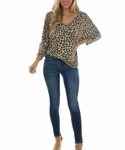 Haptics Tops Light Beige Leopard Slouchy Dolman Sleeve Top