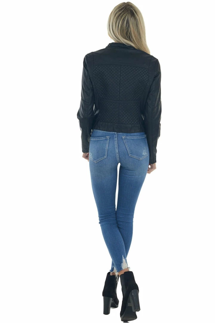 Coalition Black Faux Leather Quilted Detail Moto Jacket Outerwear 14 Coalition Black Faux Leather Quilted Detail Moto Jacket Outerwear