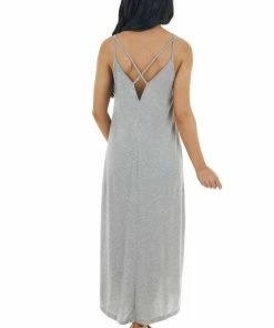 Lush Clothing Dresses Pewter Grey Sleeveless Midi Dress With Criss Cross Straps