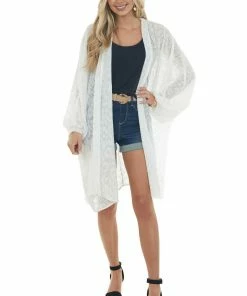 143 Story Tops Off White Leopard Print Dolman Sleeve Kimono